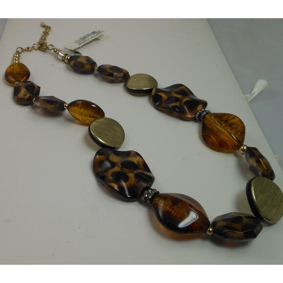 Vintage Animal Print Amber Gold Pendant Necklace - Never Worn with Original Tags - Picture 4 of 6